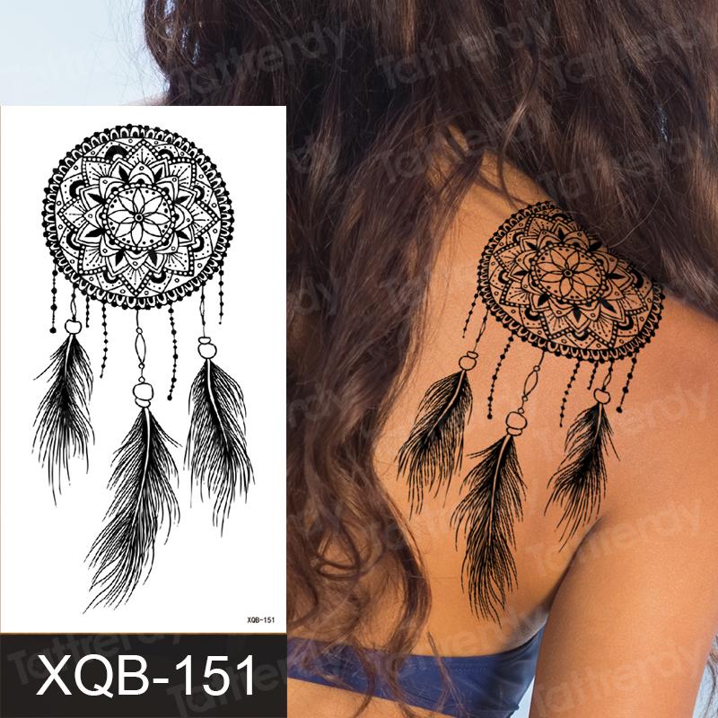 

Temporary Tattoos Tattoo Mandala Drean Catcher Sketches Designs Fake Henna Sticker Feather Wolf Rose Flower Back Black