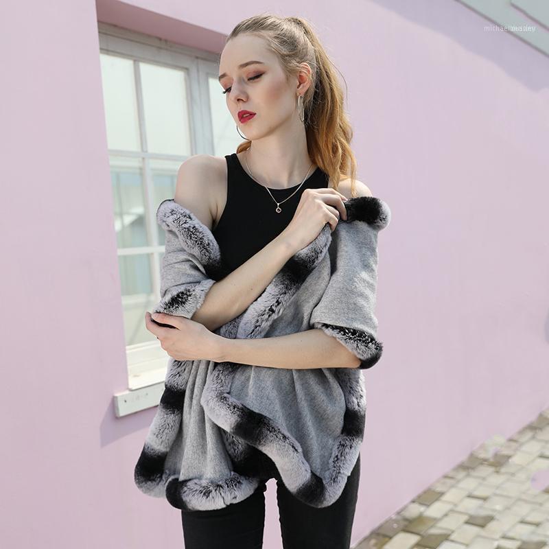 

High Quality Women Scarf 100% Wool Shawl Cape With Real Fur Trim Luxury Elegant Wrap For Ladies1