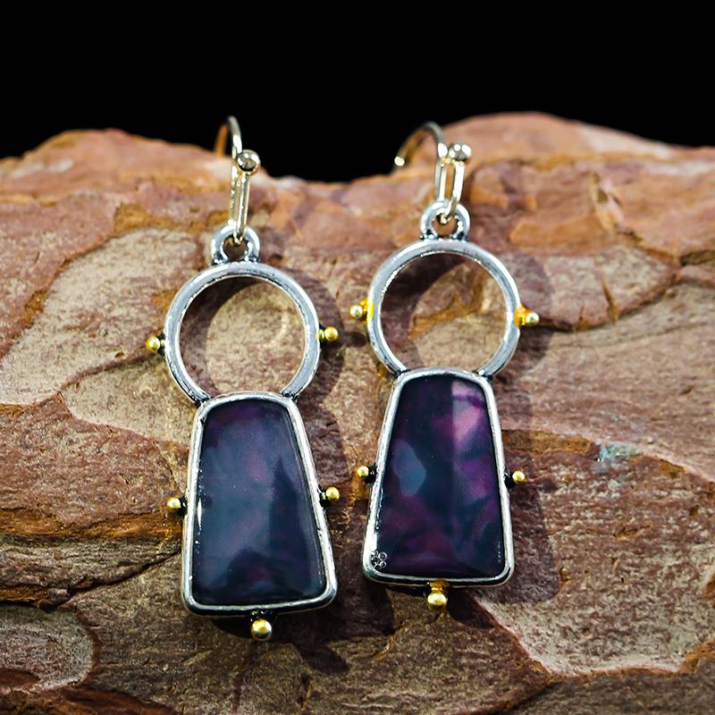 

Dangle & Chandelier Vintage Bohemia Women Earring Trapezoid Geometric Purple Stone Earrings Hollow Circle Handmade Metal Hook Gift