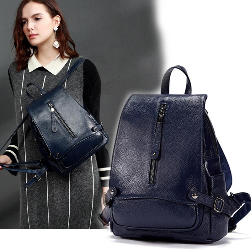 

Simple travel backpack school bag anti-theft real leather female backpack 2021 new summer female school bag, Black