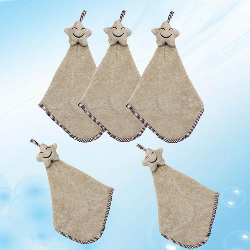 

Towel 5Pcs Lovely Star Small Square Hanging Hand Coral Fleece For Bathroom Home Kitchen Beige