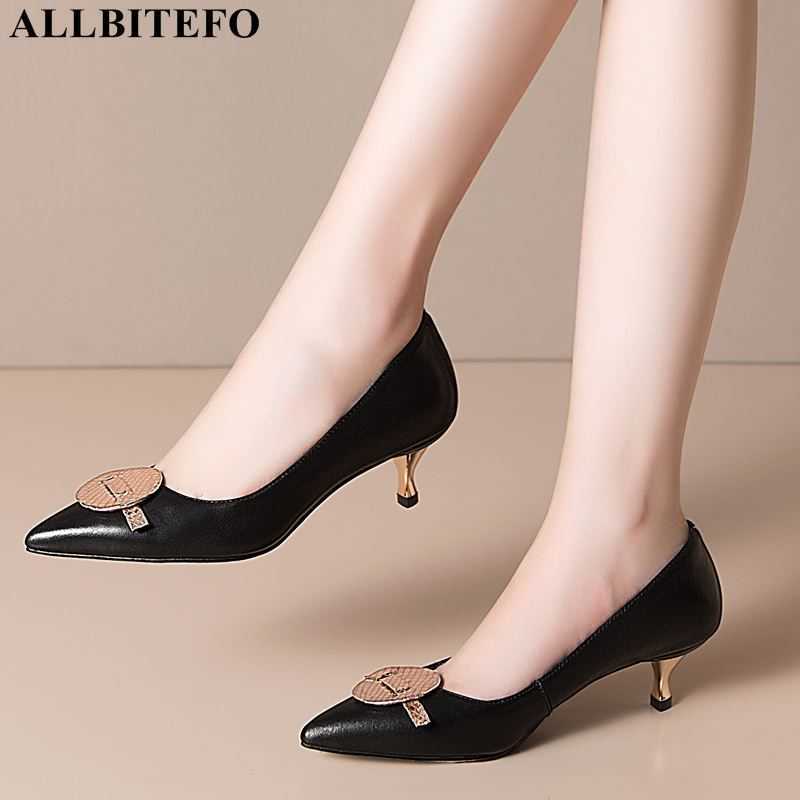 

ALLBITEFO large size:33-43 genuine leather gold heels wedding women shoes brand high heels office ladies shoes women heels 210611, As picture