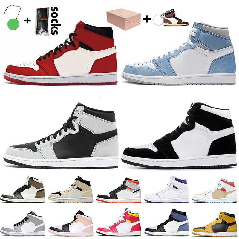 

With Box Jorden 1 Womens Mens Basketball Shoes Jodan 1s Jumpman Trainers High OG Hyper Royal Shadow Twist Jordon Sneakers Sesame, #18 dark mocha 36-46