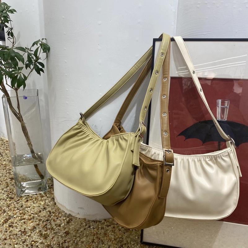 

2021 New Women's Bag Baguette Bag Small Handbags England Style Ladies Shoulder Plicated Female Oxter Chic Wide Strap, Beige