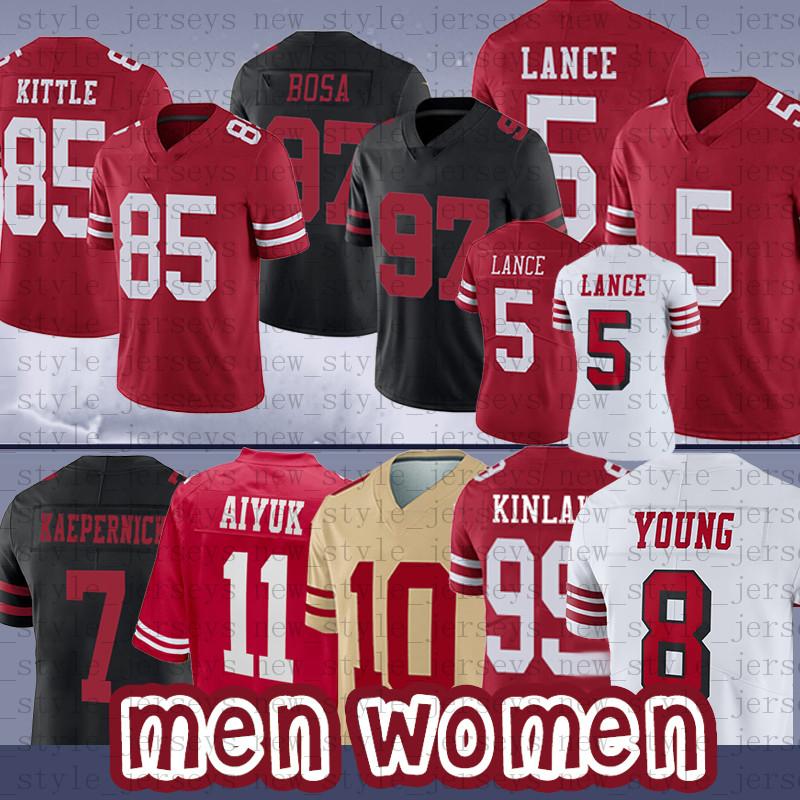 

5 Trey Lance Javon Kinlaw Brandon Aiyuk Football Jerseys 85 George Kittle Jersey 49 Men e Nick Bosa Jimmy Garoppolo Richard Sherman Wome, Black