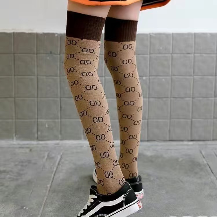 

Multicolor Womens Cotton Socks Luxury Letter Print Women Long Stocking Fashion Girls Over Knee Sock High Quality, #3
