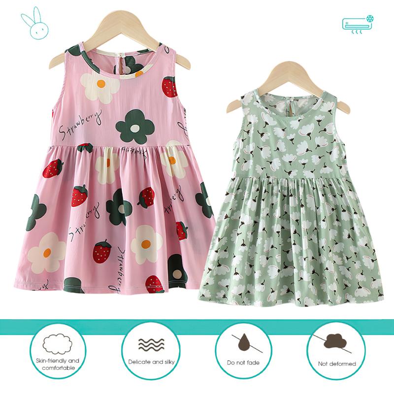 

Girl's Dresses Baby Girl Dress Summer Child Clothing Sleeveless Floral Kids For Girls Children Children's Round Neck, Green