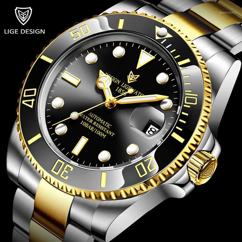 

Watch Men Automatic Mechanical Tourbillon Clock Fashion Business 316L Steel Waterproof Watches NH35 Movement Wristwatches, Gold blue