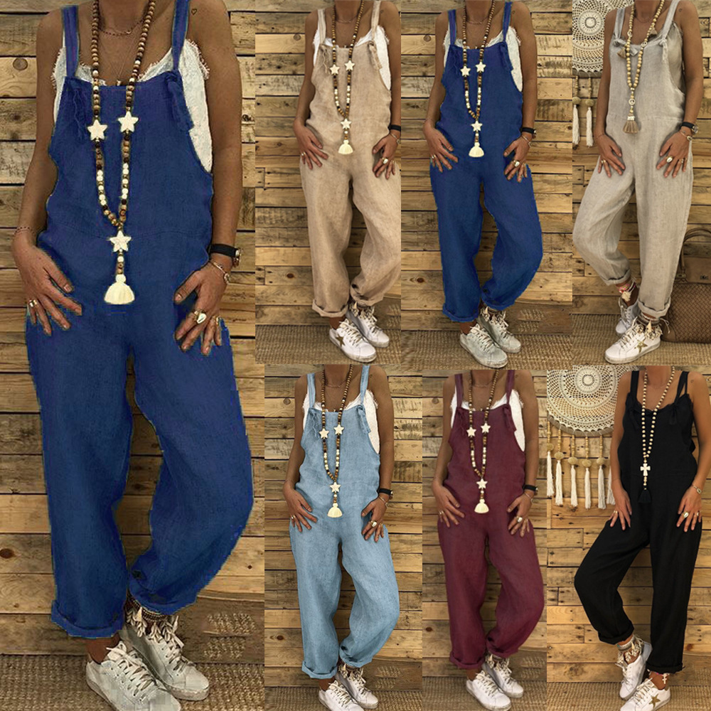 

Fashion Jumpsuit Woman summer Linen Long Playsuit Dungarees Harem Pants Ladies Overall Jumpsuits body femme dickies romper in monkeys women short, Gray
