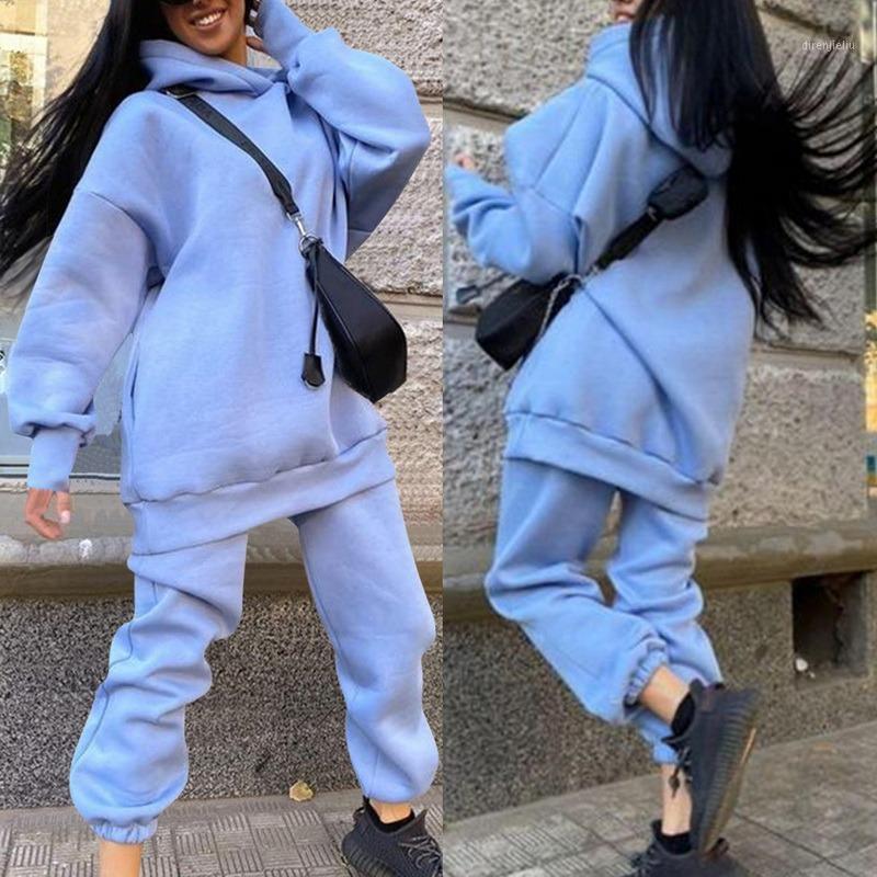 

Running Sets Women Tracksuit Hooded Sweatshirt Set Oversized Hoodie And Long Pant Fashion Two Piece 2021 Winter Sportswear, Black;blue