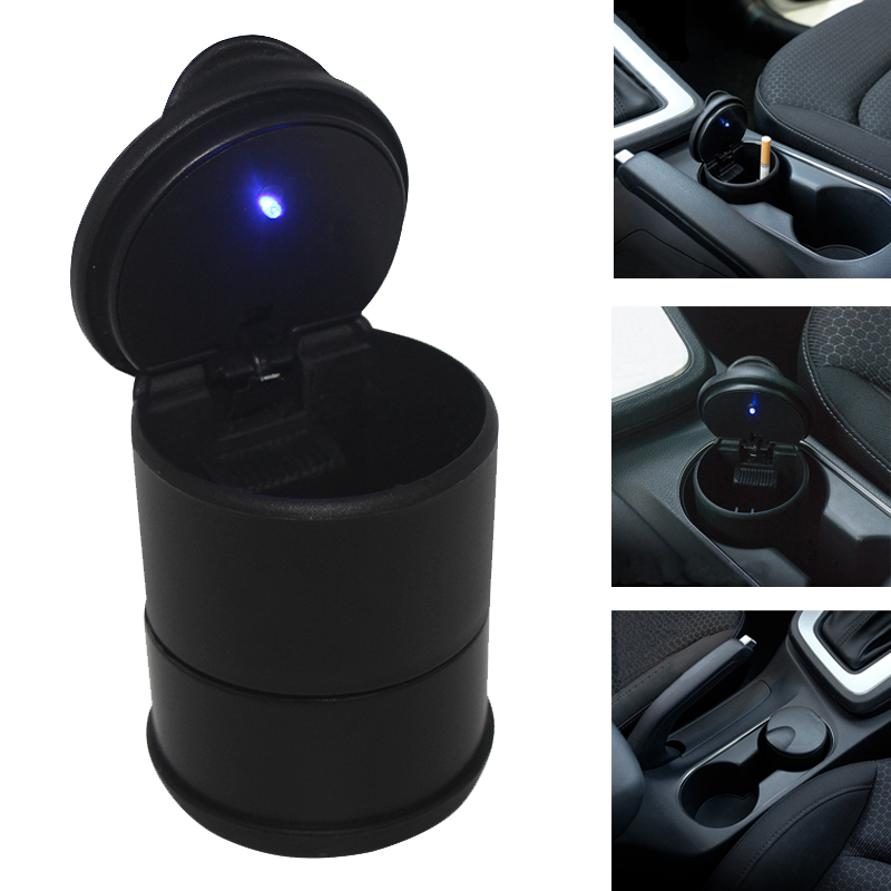 

1Pcs LED Portable Car Ashtray Holder Cup Black Container Cigar Ash Tray Automatic Mini simpleTrash with light C0223