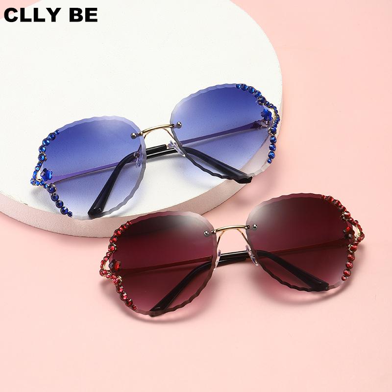 

Sunglasses 2021 Vintage Fashion Oversized Rimless Women Famous Design Sexy Diamond Square Sun Glasses For Female