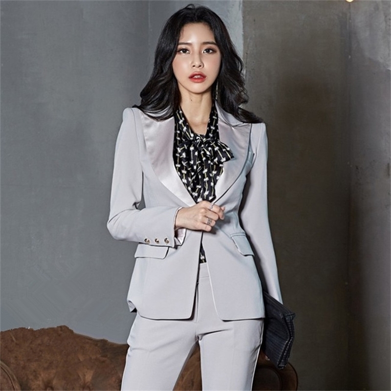 

Stylish Sexy Business Pants Suits Formal Woman Work Office Lady Slim Fit Fashion Striped Blazer Jacket Pencil 2 Piece Set 210603, Picture color