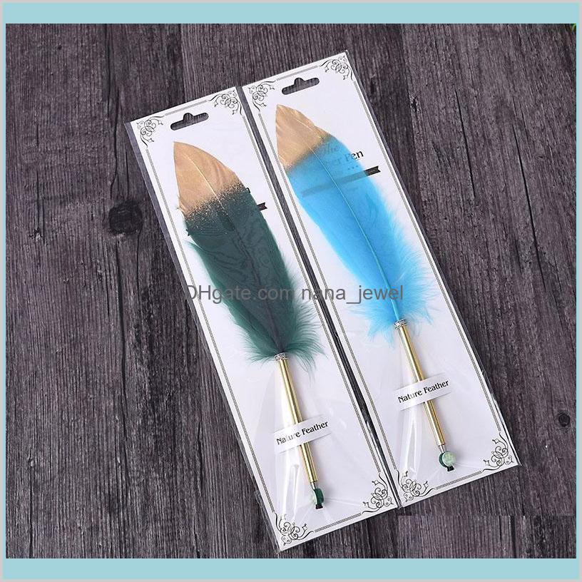 

Creative Spray Gold Feather Pen Ballpoint Pen Feather Gel Pens Office Learning Stationery Christmas Gift Wedding 49R6S Juo54, Blue;orange