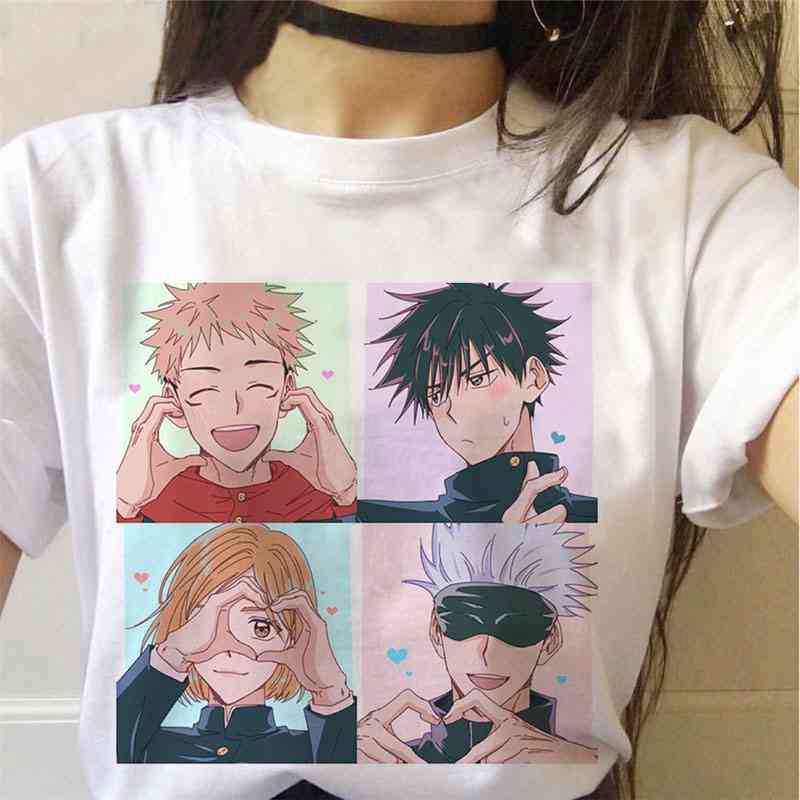 

Jujutsu Kaisen Graphic Tees Women Kawaii Summer Tops Cartoon T Shirt Harajuku Hot Japanese Anime Ulzzang T-shirt Female, Solid color