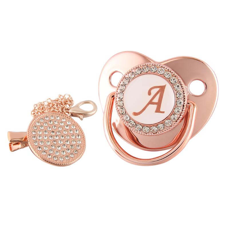 

Pacifiers# Born Baby Pacifier Clips Chain Rose Gold Bling Silicone Infant Holder Soother Nipple Dummy Shower Gifts