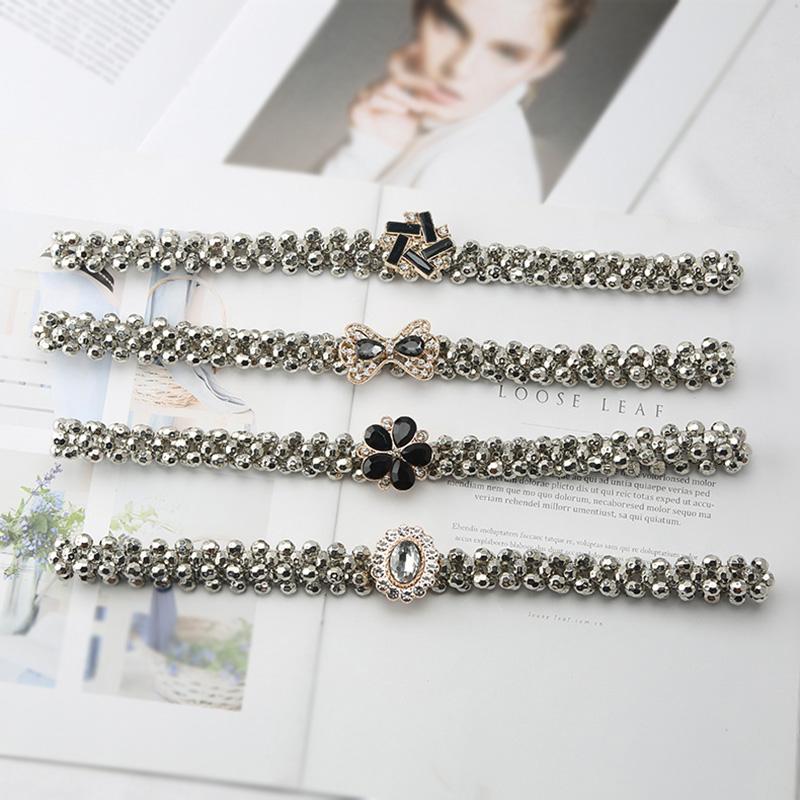 

Belts Fashion Elastic Waist Chain Belt For Women Rhinestone Acrylic Dress Jeans Lady Decorative Waistband, Black