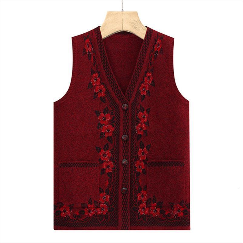 

Middle Aged Women Vest Cardigan Womens Sweaters Print 50 70 Year Old Grandmother Waistcoat Plus Size Casual Female 467, White;black