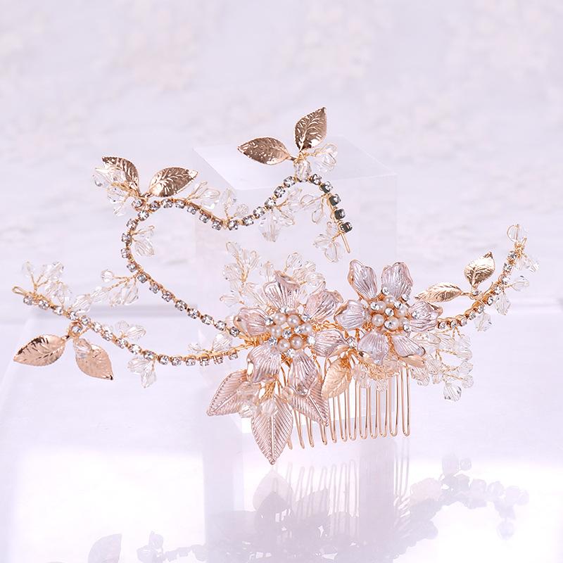 

Hair Clips & Barrettes Gorgeous Pearl Comb Floral Bridal Headband Women Leaf Jewelry Hairband Ornaments Bride Tiara Wedding Accessories Gift, Golden;silver