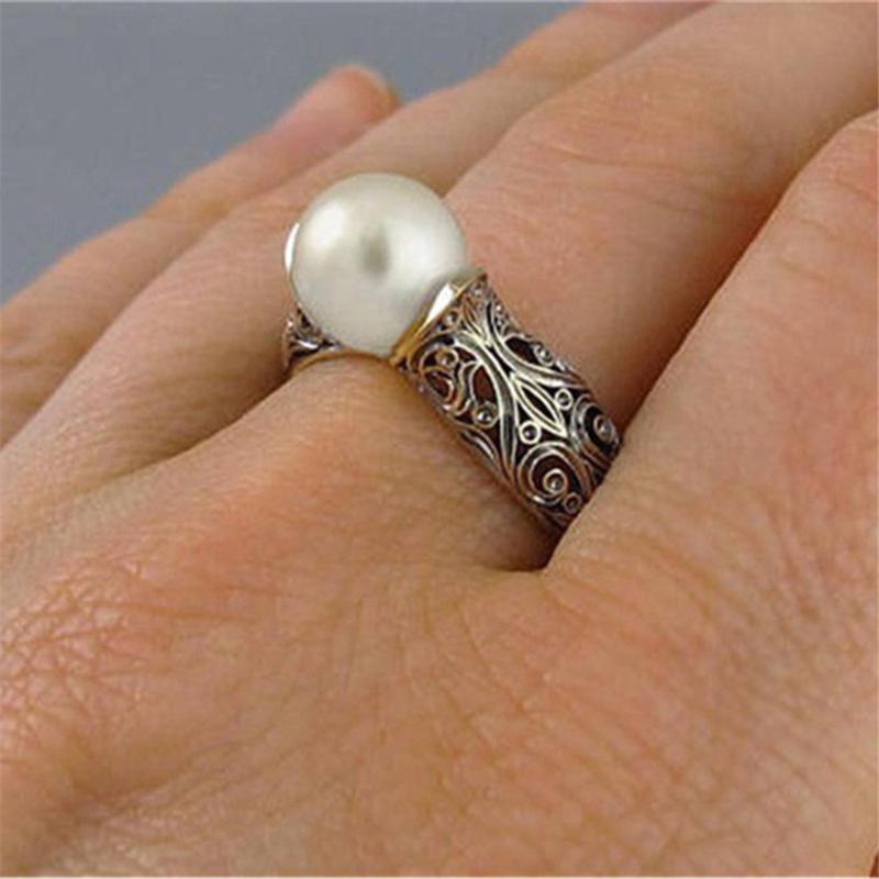 

Cluster Rings Imitation Pearl For Women Vintage Style Hollow Pattern 3 Color Finger Ring Party Gift Fashion Jewelry KAR340, Golden;silver