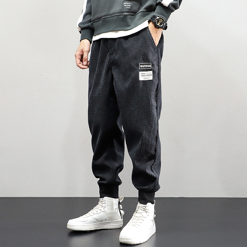 

2021 New Newly Autumn Fashion Casual Cargo Men Loose Fit Designer Corduroy Harem Trousers Streetwear Hip Hop Joggers Pants Hombre Dbp6, Black