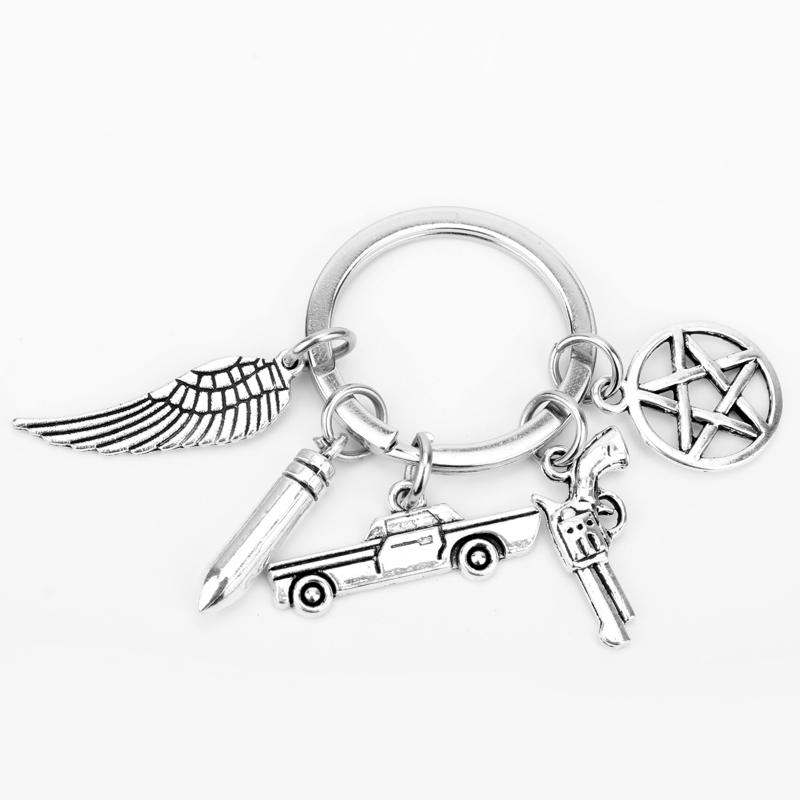 

Keychains Dongsheng Supernatural Symbol Logo Metal Key Ring Keychain Pentagram Car Gun Charms Pendants Llaveros Gifts -50