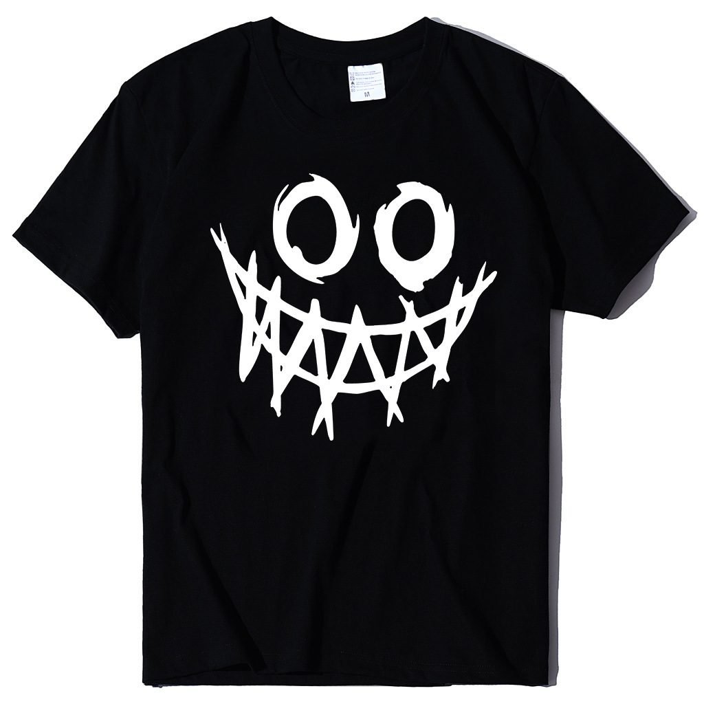 

summer large loose size funny smiling face black and white printed men's and women's sweatshirt