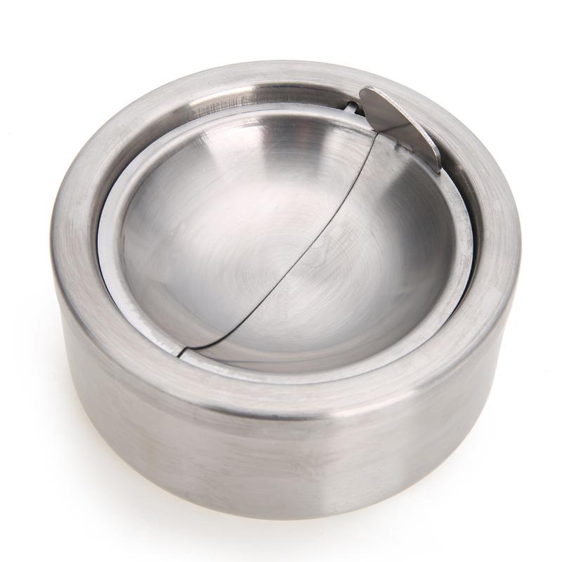 

Ashtrays 1pc Cigarette Lidded Ashtray Stainless Steel Silver Windproof With Lid Round Shape Smoking Ash Tray