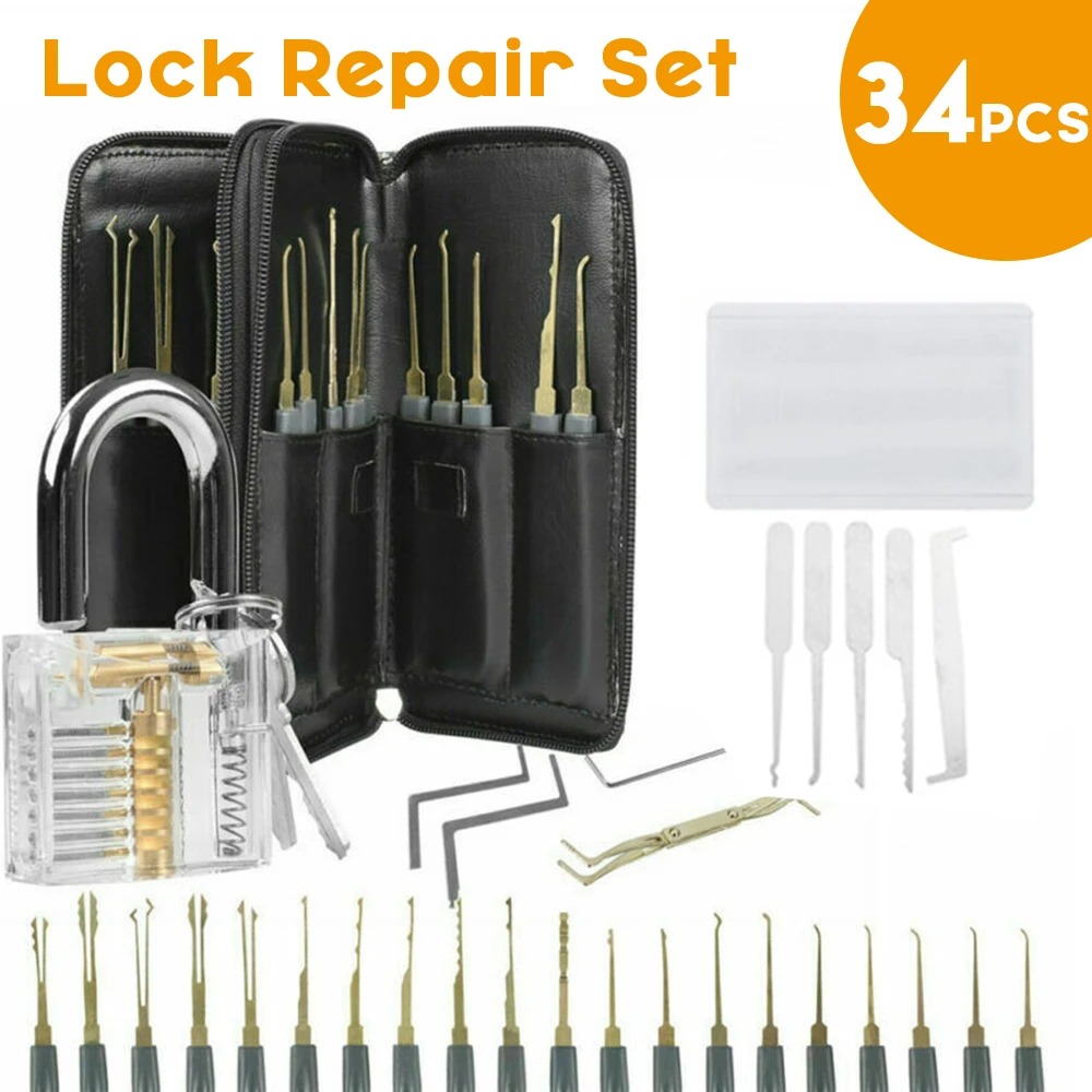 

34 Pcs Lock Repair Sets Unlocking Practice Lock Pick Key Extractor Padlock Kit