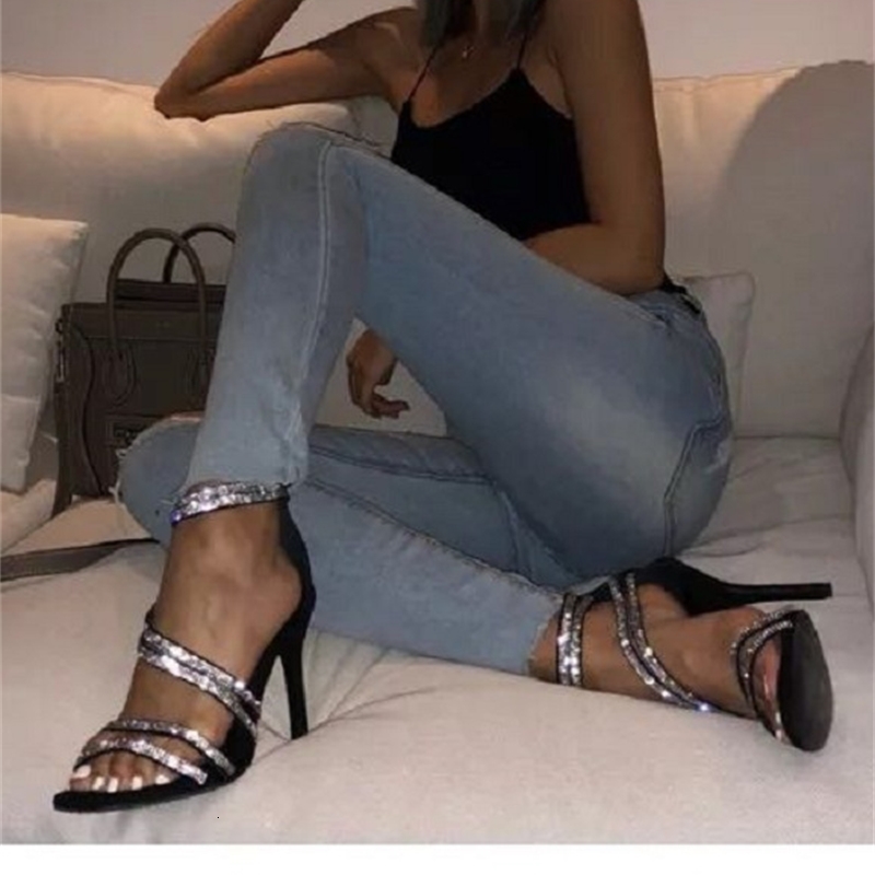 

2021 New Ankle Strap Cross-tied Women Heels 11cm Sexy Lace-up Sandals High Quality Shoes Size -40 0hjb, Black