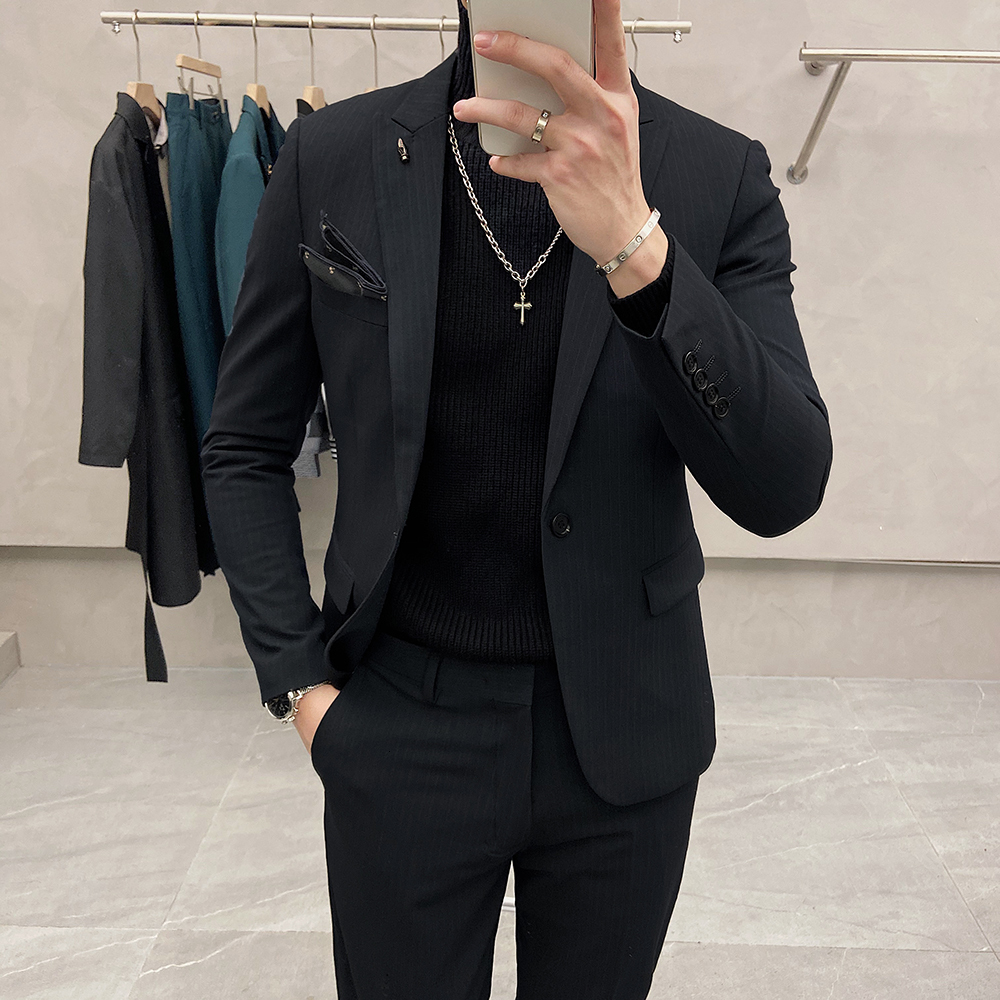 

2021 New 2 Peas Estilo Britnico Jaqueta + Calas Moda Listrado Terno Roupas Masculinas Negcios Simples Formal Usar Vestido De Casamento Rzn8, Gray