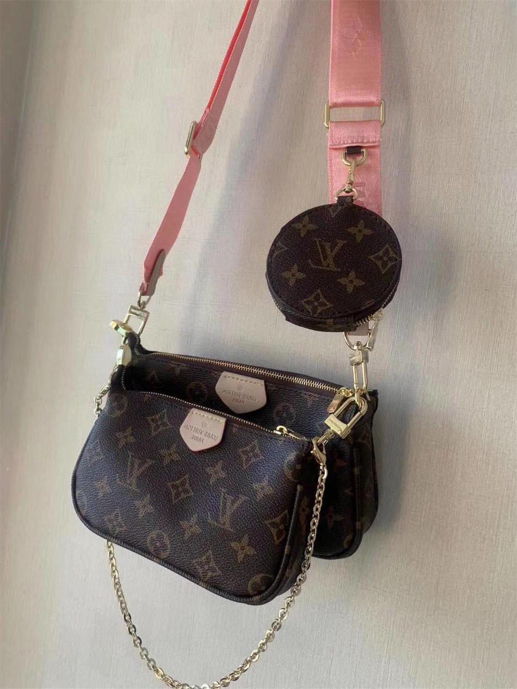 

LV LOUIS VITTON favorite multi pochette accessories handbag genuine leather shoulder crossbody bag purses 3 pcs purse bags, Red;black