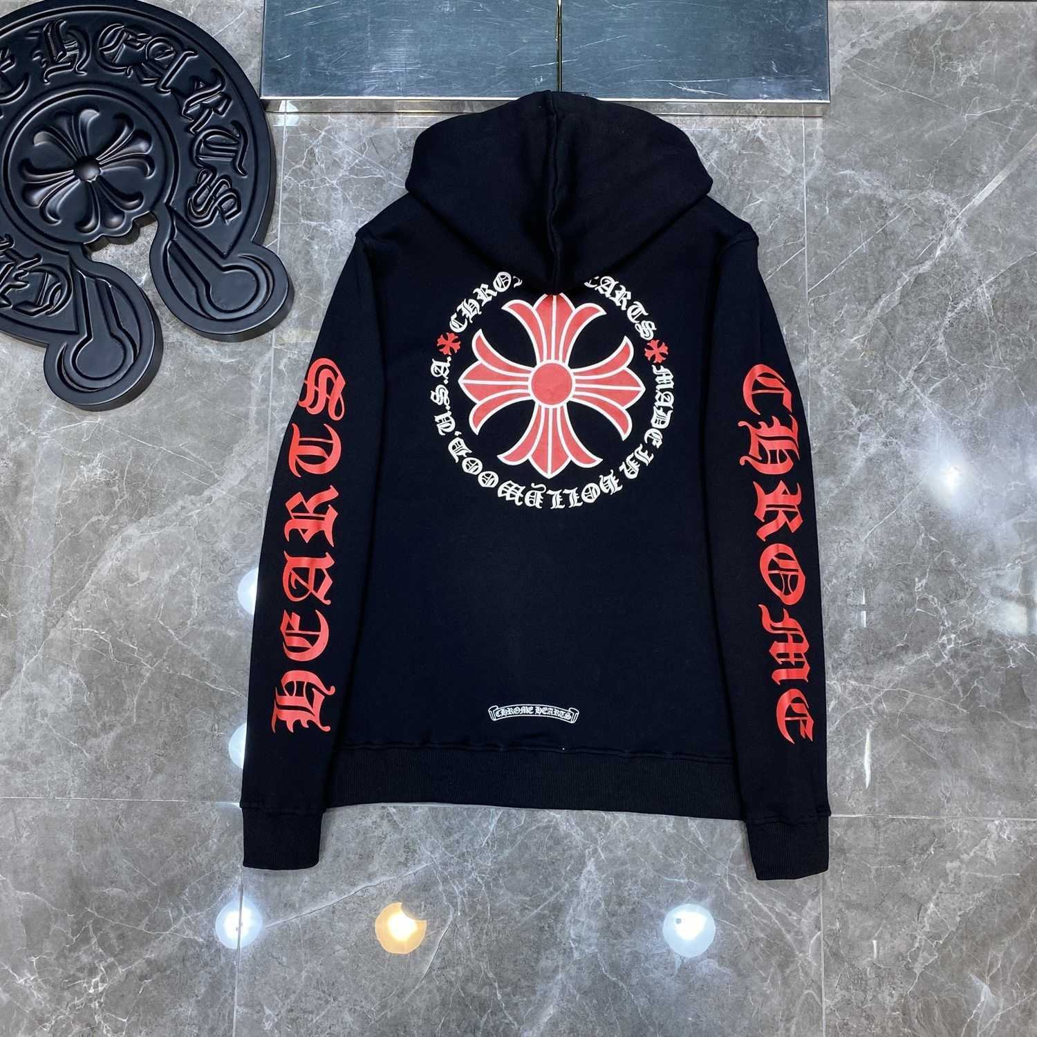 

21ss correct chrome heart Croix Red Cross Sanskrit letter flower arm horseshoe sweater, Black