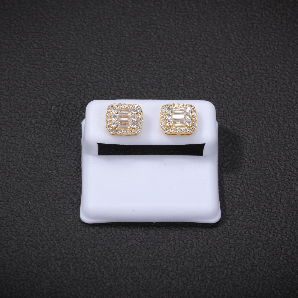 

Hip Hop Stud Earrings Jewelry Fashion Mens Square Gold Silver High Quality Zircon Earring