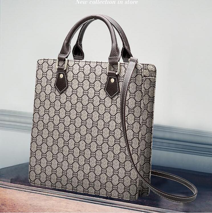 

factory wholesale brand women bag classic printed business handbag fashion professional leather mens and womens hand-held file bagss vintage Men handbags, Coffee1-3-trumpet