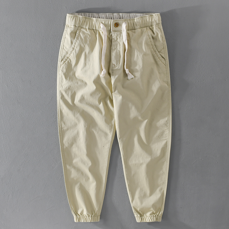 

2021 Spring and Summer Ankle-length Casual Male Cotton Mark Pants for Men with Waistlines Loose Men's Clothing Spodnie Pantalones H5f7, Khaki.