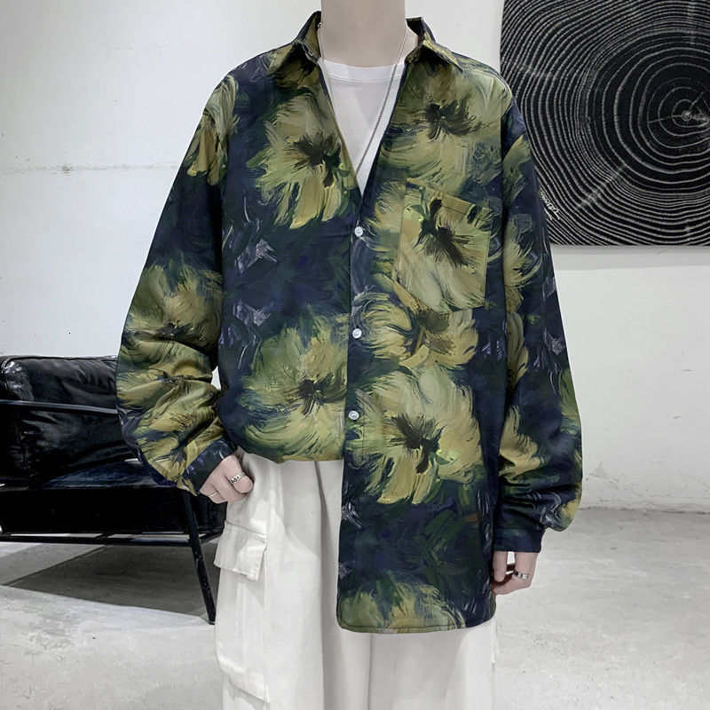 

2021 New Autumn Korean Flower Men's Fashion Retro Casual Men Streetwear Loose Long-sleeved Mens Shirt -5xl 0qmm, Yellow