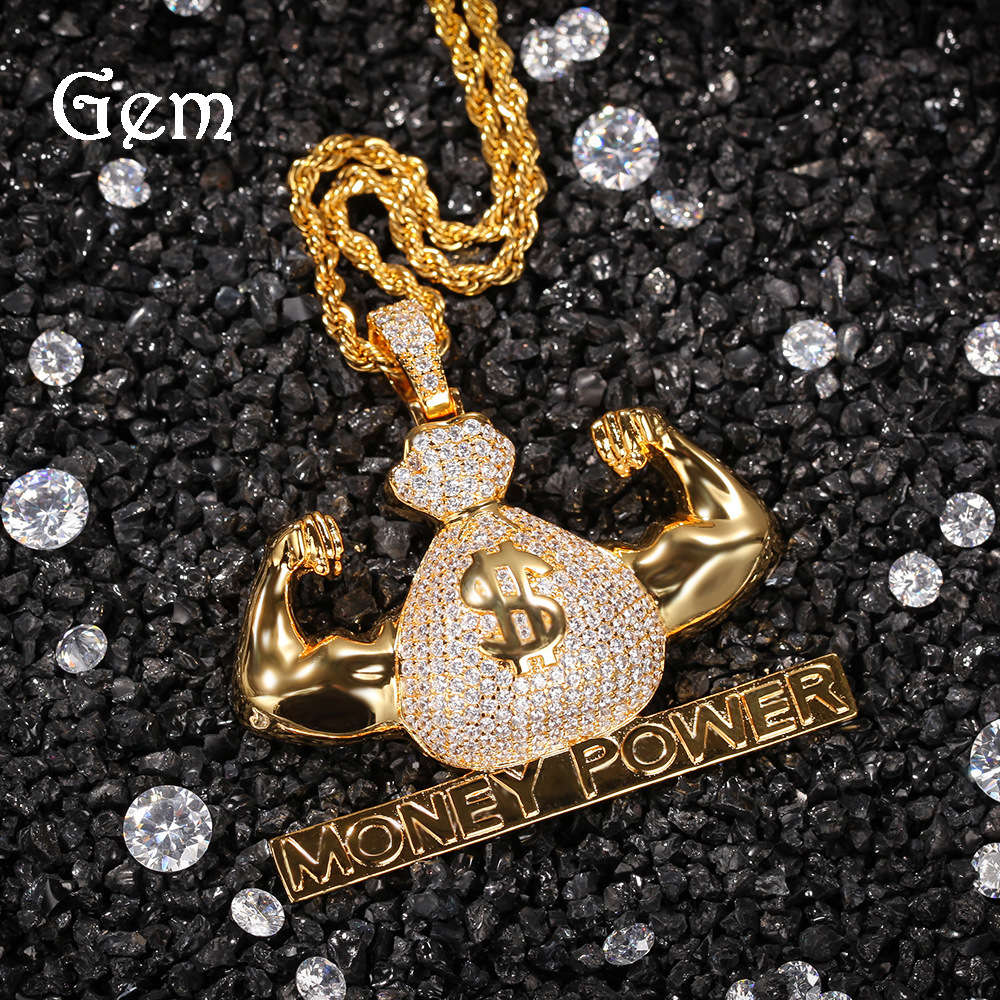 

Hip hop new money bag pendant copper set zircon tide brand gold plated necklace student pendant versatile tiaodi jewelry
