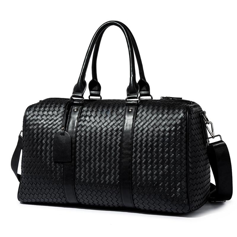 

Duffel Bags 2021 Arrival Leather Travel For Men Large Capacity Portable Male Shoulder Men's Handbags Weave Duffle Bag, Black