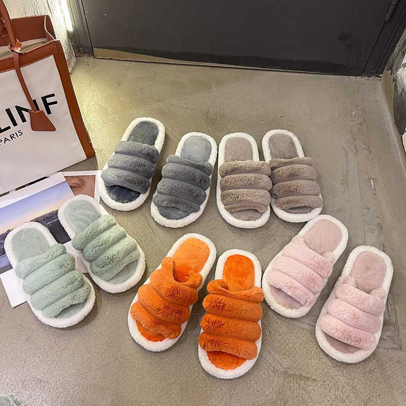 

Winter Indoor Women Fluffy Slippers House Plush Soft Slippers, Open Toe Women Fur Slides For Bedroom, Ladies Furry Slipper H0827, Green