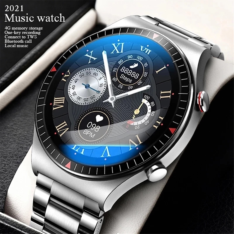 

2021 New Bluetooth Call Smart Watch 4G ROM Men Recording Local Music Fitness Tracker Smartwatch For Huawei GT2 pro Xiaomi phoneg, Black