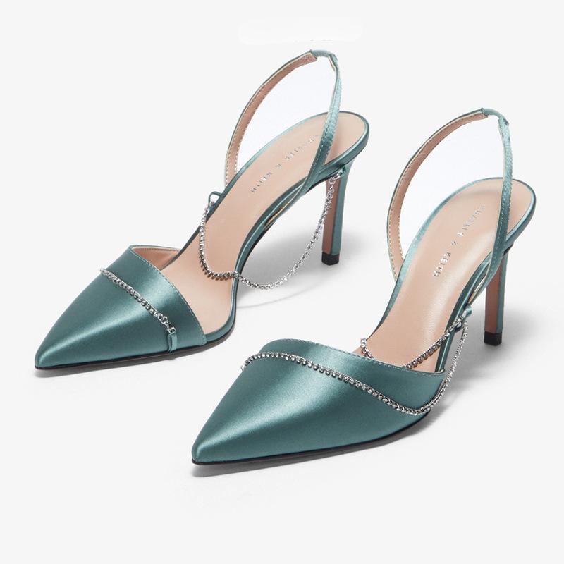 

Designer Sandals Women Famous brands Fashion High heel Women Sandlas Pointed Chain strap Lady sandal shoes, Black