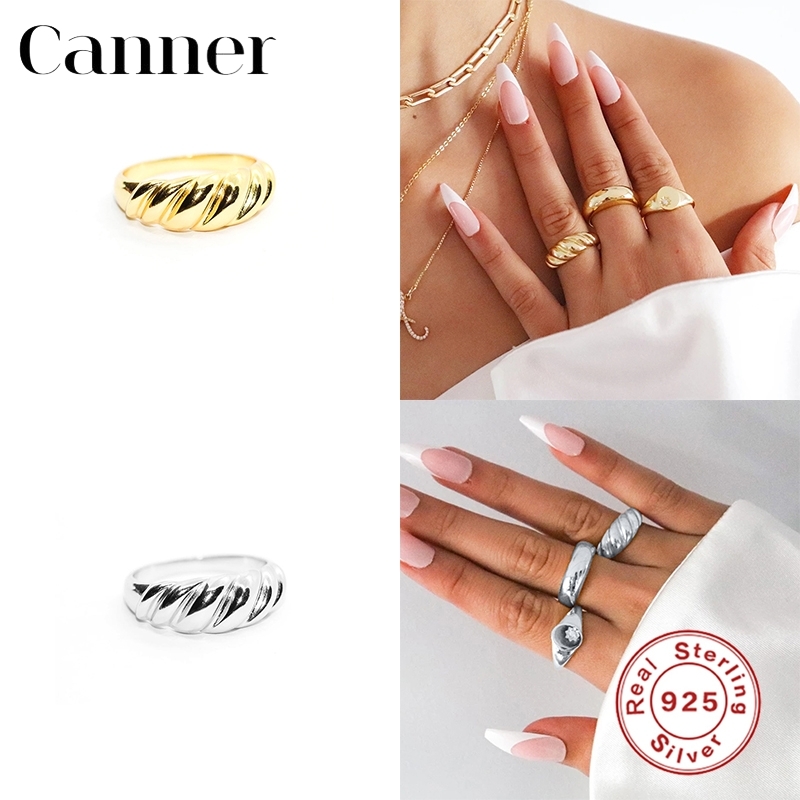

Canner 100% 925 Sterling Silver Finger Rings For Women New Croissant Female Rings Fine Jewelry Bague femme anillos mujer W5 C0305, Golden;silver