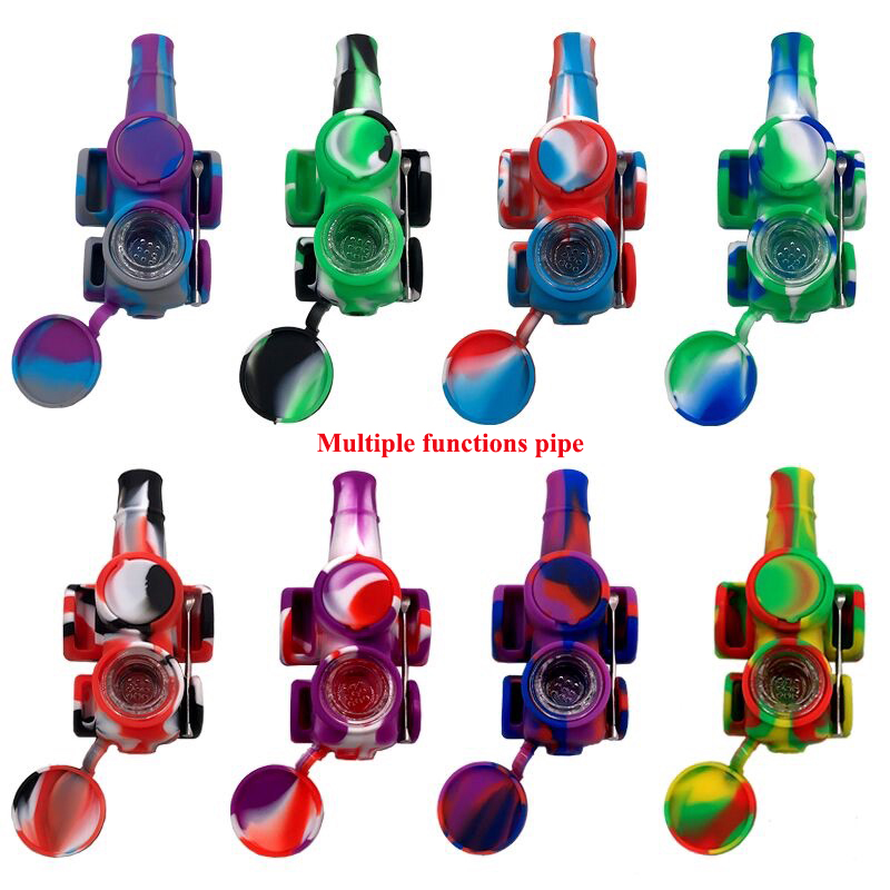 

wholesale smoking water glass pipes Tobacco Bag Set Wax Container Silicone hand pipe with Storage Jar Metal Dabber