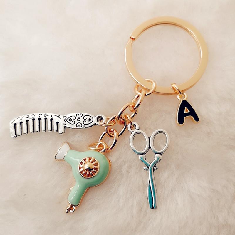 

Keychains Dripping Letter A-Z Key Ring, Mini Hairdressing Scissors, Hair Dryer, Comb Chain, Stylist Gifts, Creative Accessories