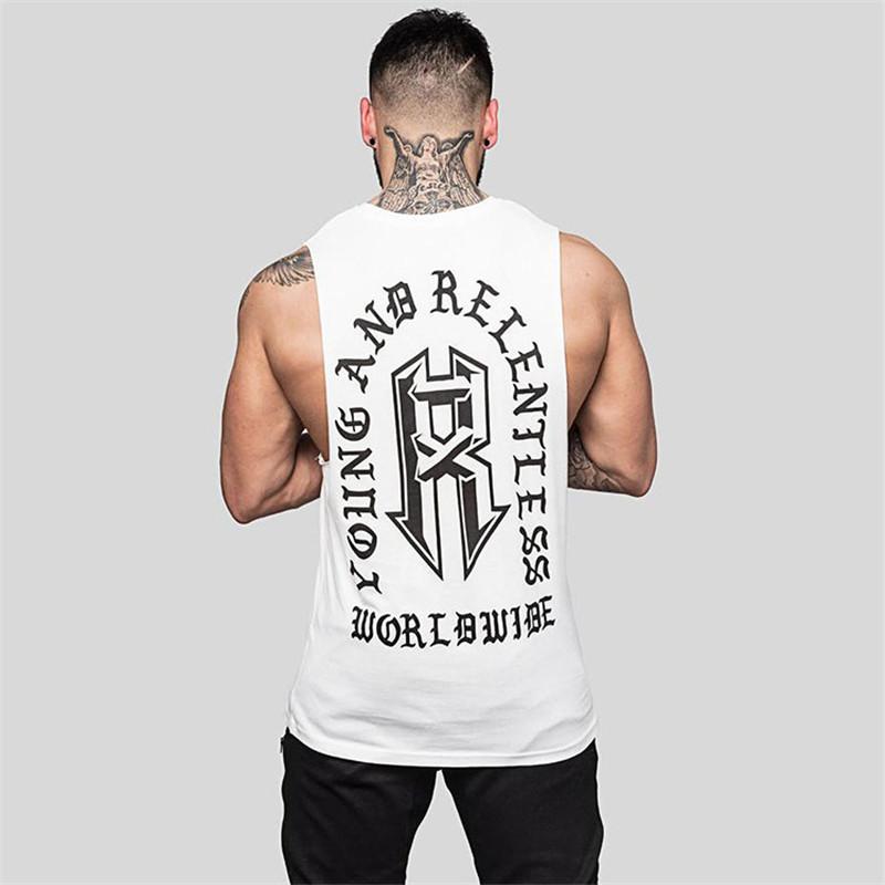 

Men's Tank Tops Summer Sleeveless Sport Mens Vest Cotton Round Neck Bodybuilding Training Running Exercise Top Full Back Printed Loose, White