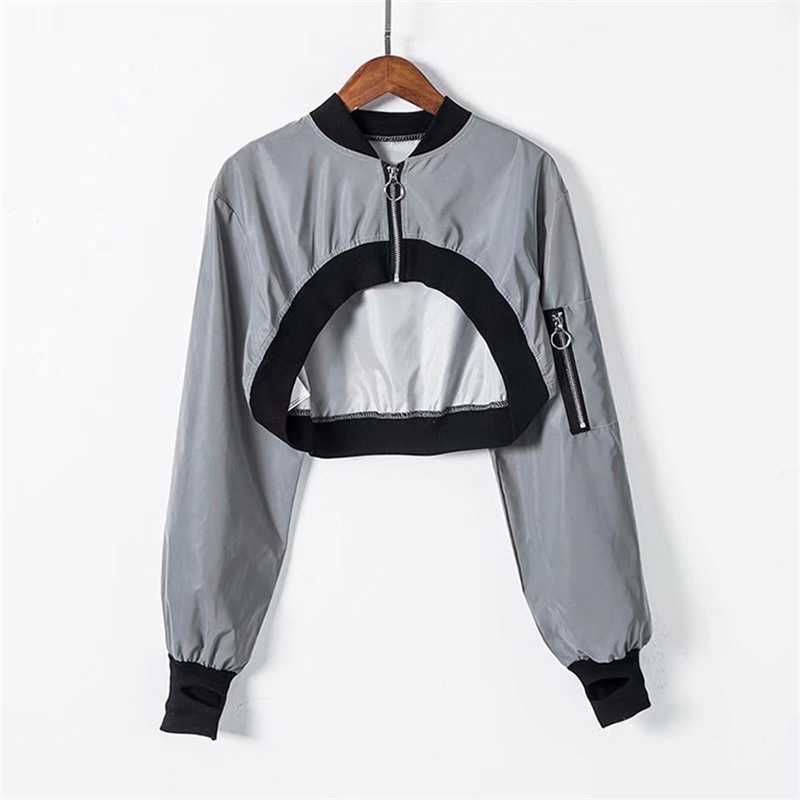 

Wind jacket rock girls reflective coat loose Sexy Sports Top, Silver