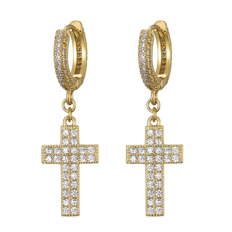 

Europe and America Hotsale Earrings Hip Hop Gold Silver Ice Out Diamond Bling CZ Cross Earrings for Men Women Nice Gift