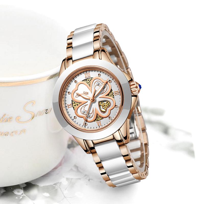 

Wristwatches SUNKTA Ladies Watch Women Watches Waterproof Rose Gold Petal Quartz Four Leaves Montre Femme+Box, Slivery;brown