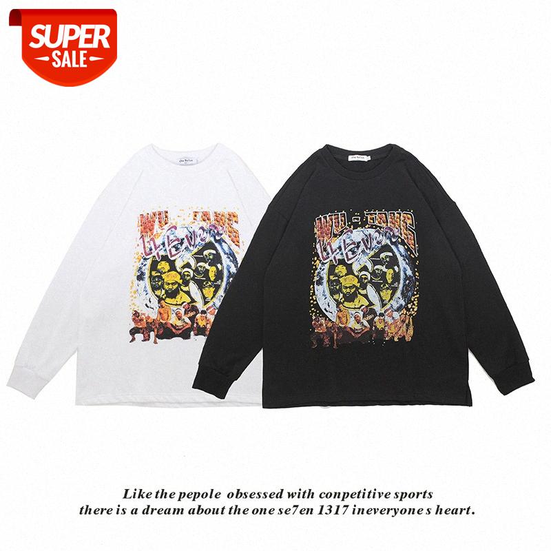 

Direct sale couple street style loose hip-hop print head portrait long-sleeved round neck sweater for men and women #fy9t, Black